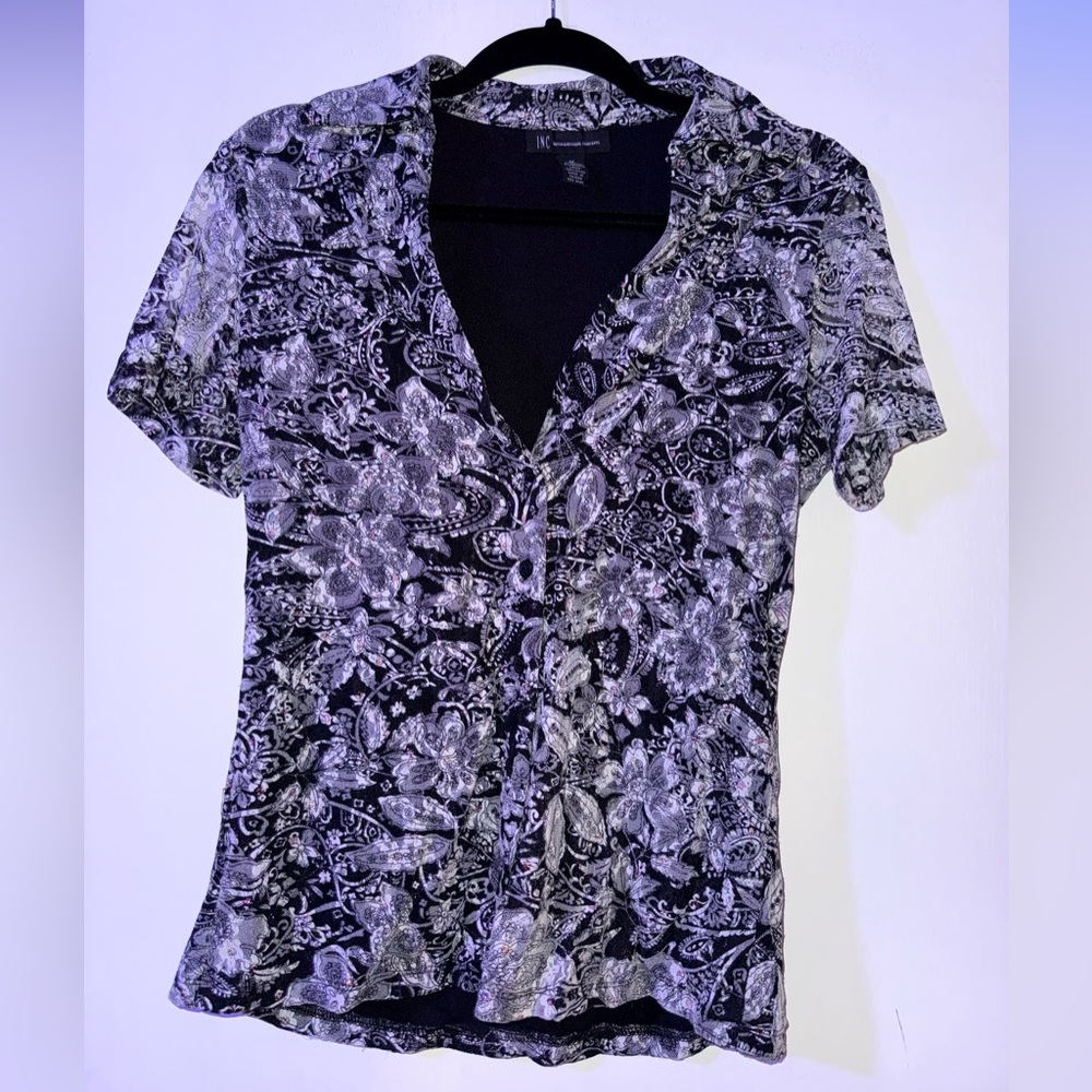 INC International Concepts Women's Monochrome Floral Blouse